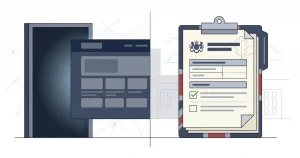 Editorial illustration representing a closed online casino service and a UK status check