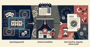 Editorial timeline illustration centred on March 2026 and a later inactive-domain check